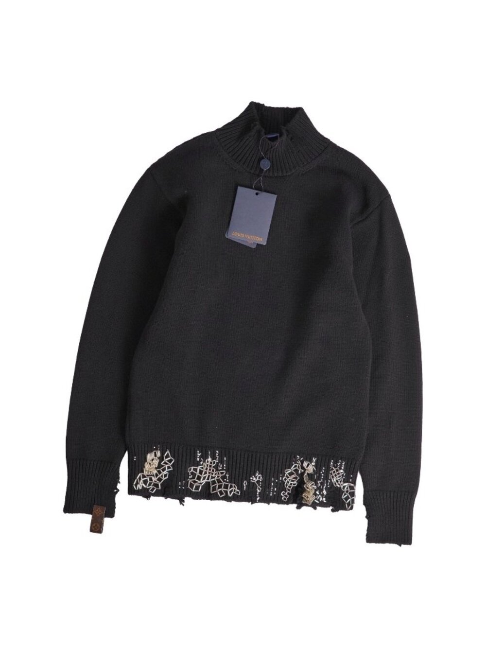 Louis Vuitton Knit Sweater High Neck Long Sleeve Distressed Bijou Decoration